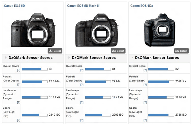 6D、5D Mark III与1DX比较