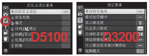 D5100与D3200菜单区别