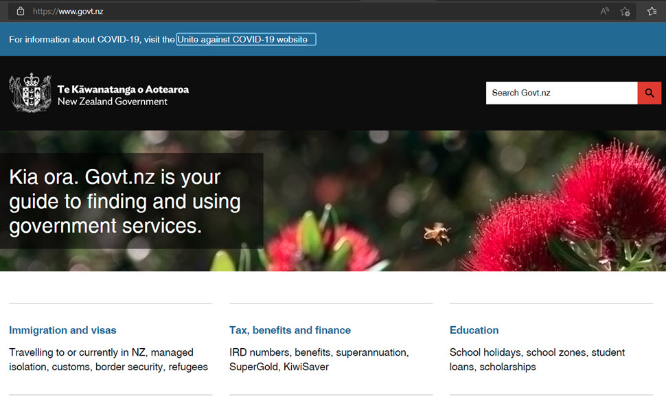 新西兰政府网站首页