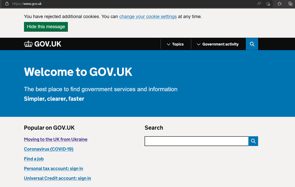英国政府网站首页